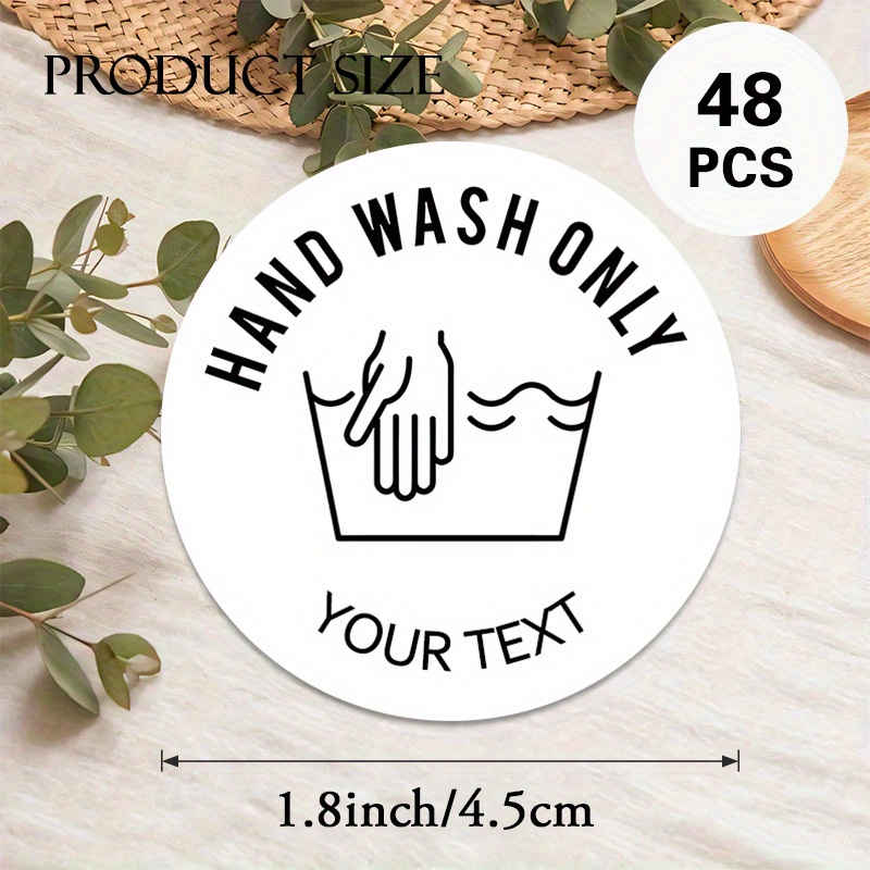 TEMU 48/96pcs Custom "hand Wash Only" Stickers - Personalized Text & Design, Minimalist Round Laundry Care Labels With Hand & Wash Basin Icons,