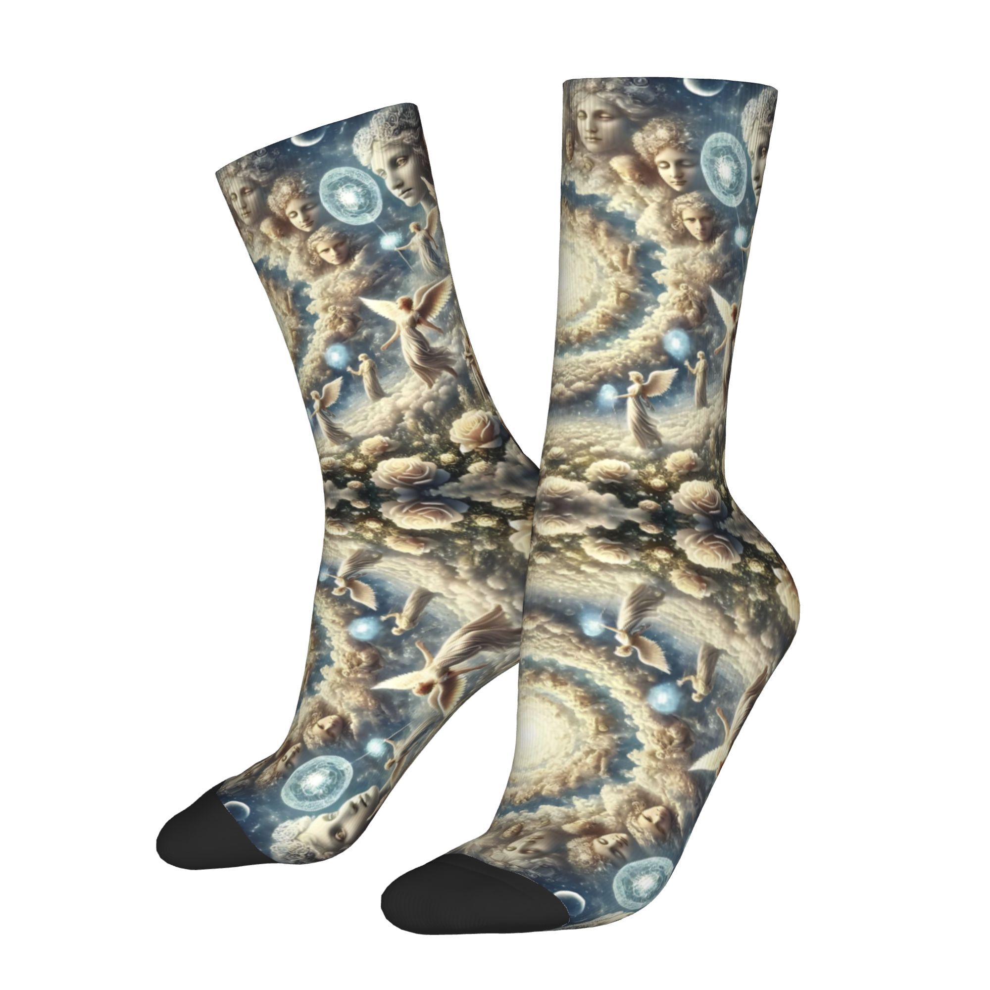 mens celestial angel   print socks full body   design with   hues soft polyester spiritual themed footwear for themed events daily wear       the   paradise hand  