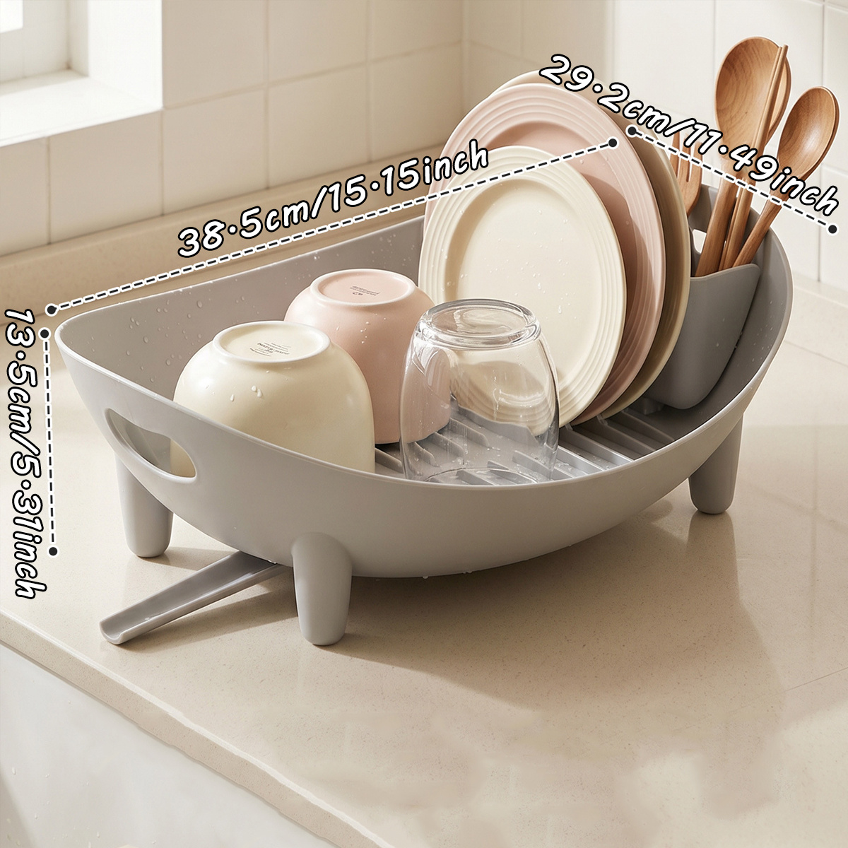 TEMU Égouttoir à vaisselle de comptoir, égouttoir à vaisselle portable en plastique avec bac de vidange, organisateur de rangement polyvalent pour