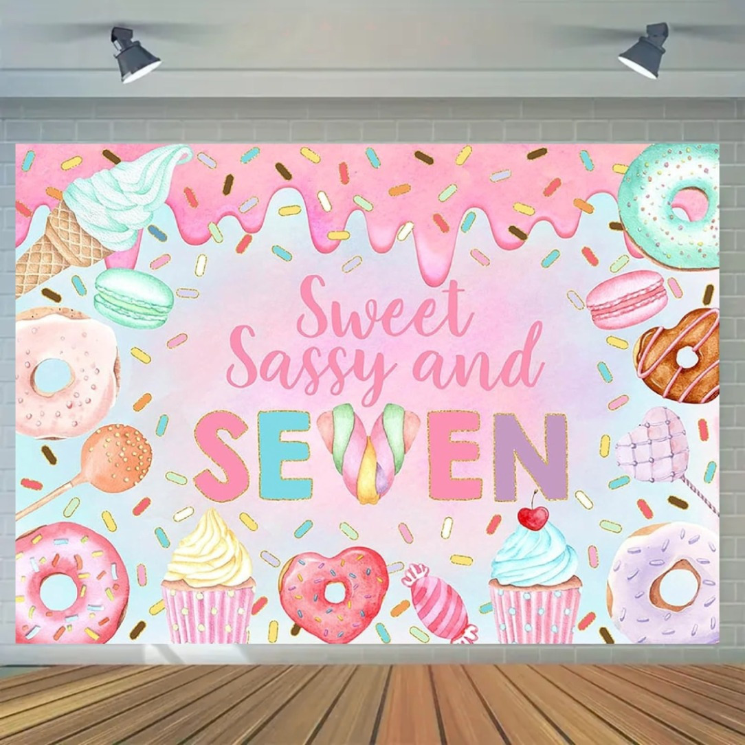 

Happy 7th Birthday Party Backdrop - & , Polyester , No Power Needed, Photo Booths & , 43.3x70.8 Inches