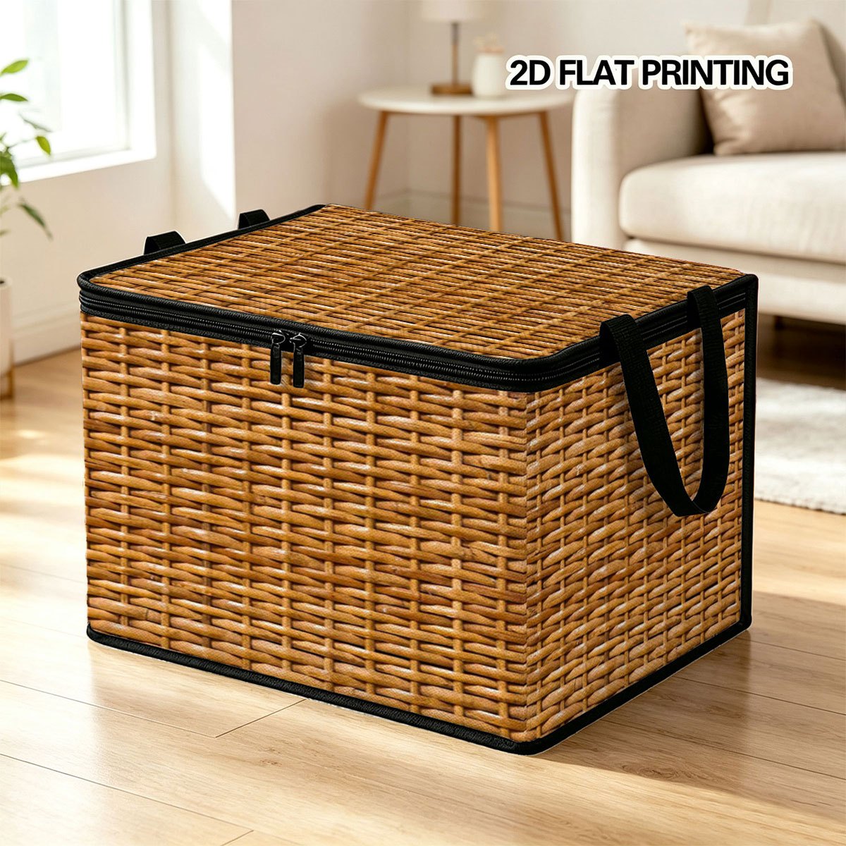 TEMU 1 Boîte de rangement pour vêtements rétro à texture tissée de grande , 1pc, Boîte de rangement en tissu avec couvercle, Plat 2D, Équipée d'une