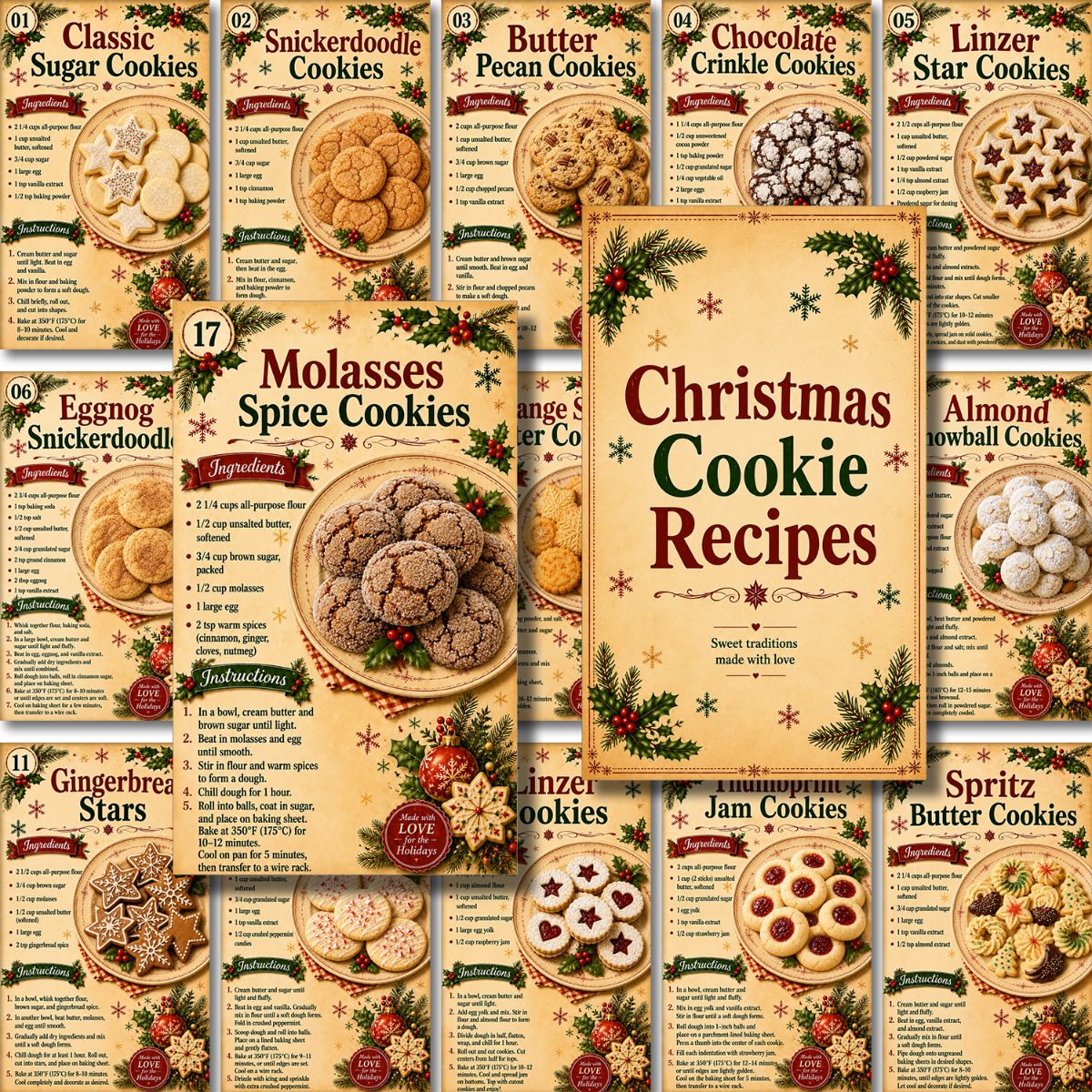 21pcs christmas cookie recipe cards 20 different holiday baking recipes vintage christmas dessert recipe card set festive kitchen cooking cards for home baking party and holiday gift 20 cards and 1 paper box