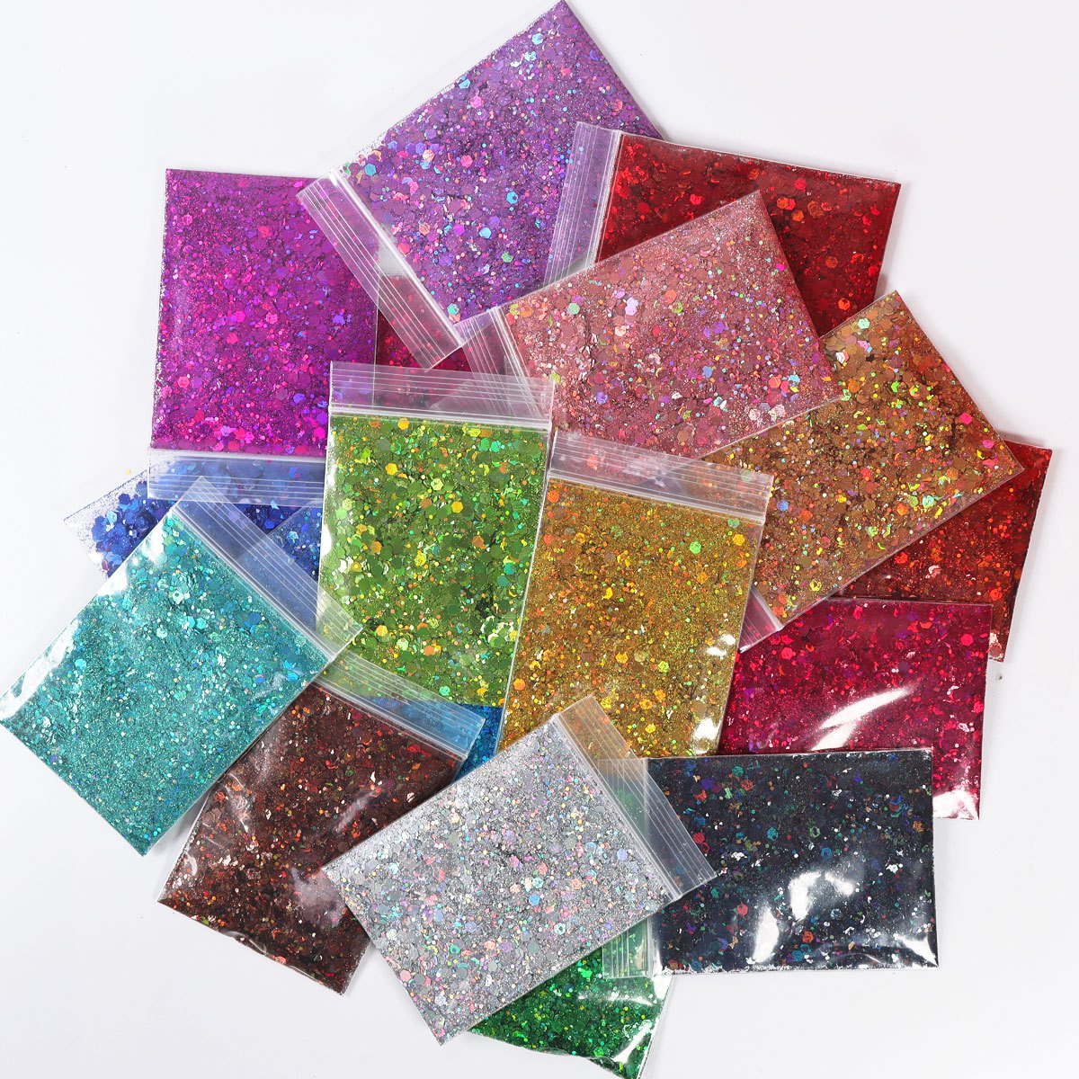 

19bags, Holographic Resin Glitter Sequins Filled Mixed- Laser Golden Silvery Chunky Powder Pigments- For Diy Valentine's Crafts, Jewellery Making Supplies