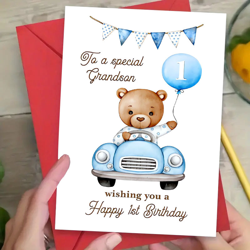 1pc special grandson 1st birthday greeting card envelope Temu