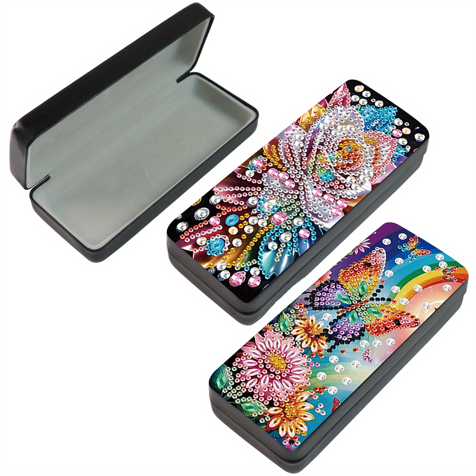 Image of 2pcs Painting Kit Glasses Box Combination Set, 5d Rose Diamond Painting Pattern, Special Shape Crystal Mosaic Craft, Painting Glasses Box Set