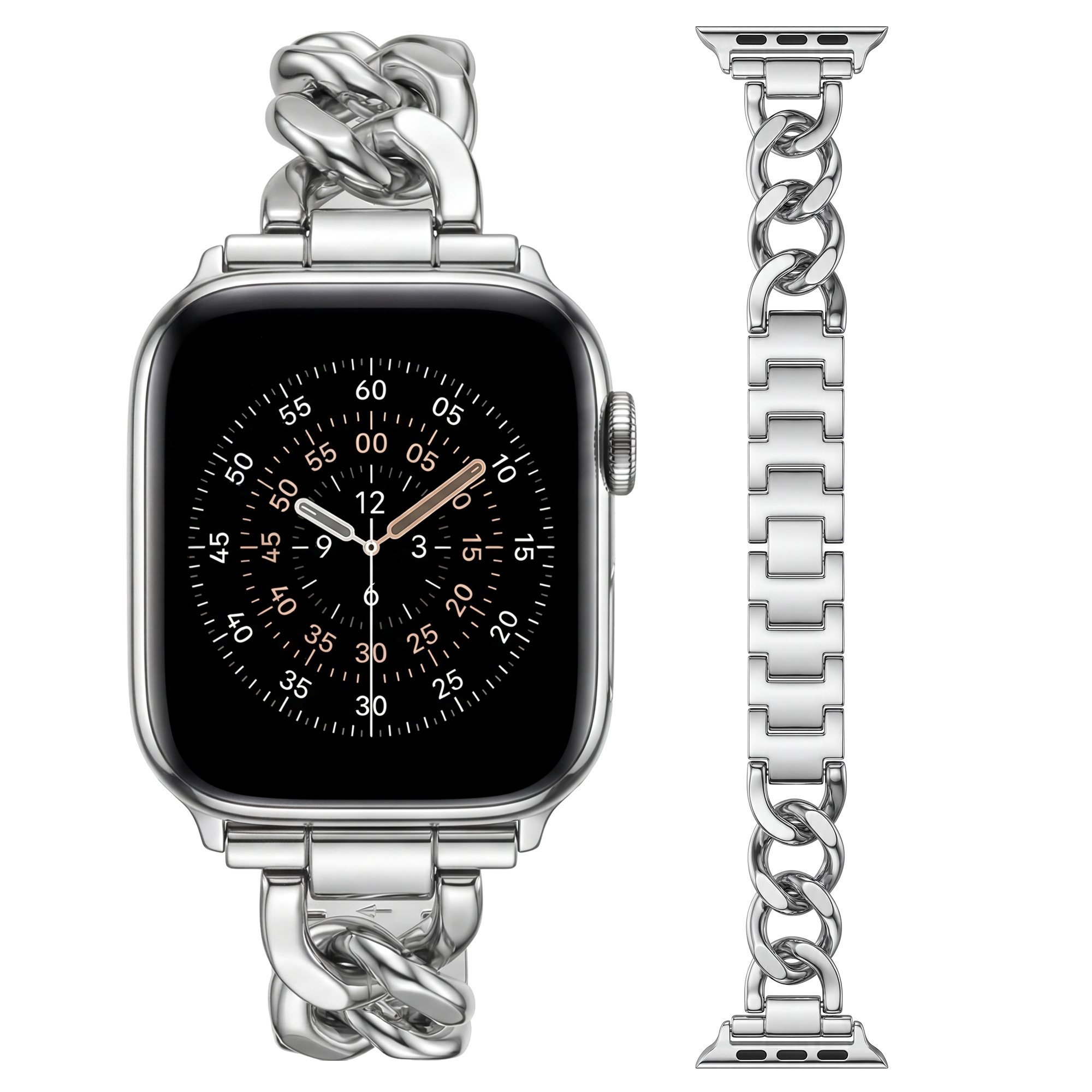 TEMU V- Luxury Cuban Link For Watch Band 46mm 42mm 38mm 40mm 41mm 44mm 45mm 49mm, Stainless Steel Metal Chain Strap For Iwatch Series 11 10 6 5 Se3-1