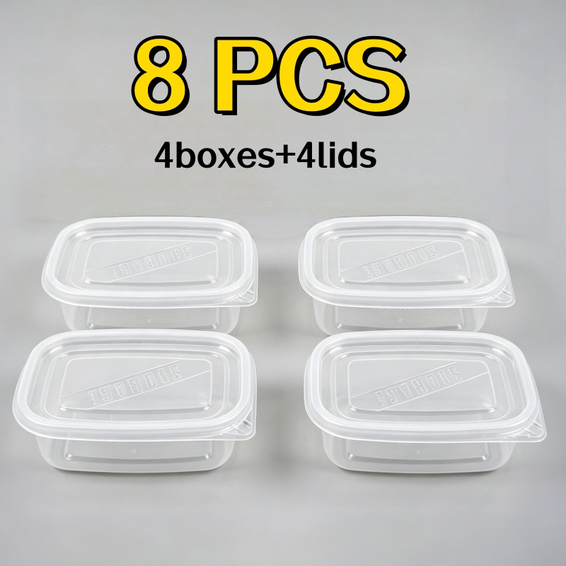 TEMU 8pcs Set Of Sealed Food Storage Containers - 4 Containers + 4 Lids | Leak-proof, Stackable, Microwave-safe. Reusable Food Containers, Suitable