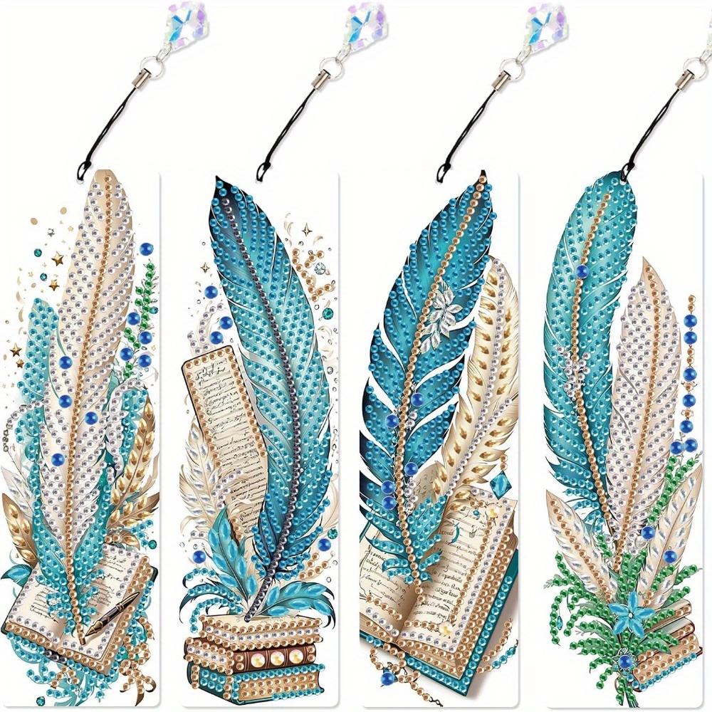 TEMU Lot de 4 marque-pages de peinture diamant 5D pour adultes - Artisanat à soi- avec motif de , de irrégulière et marque-pages à pompon, cadeau