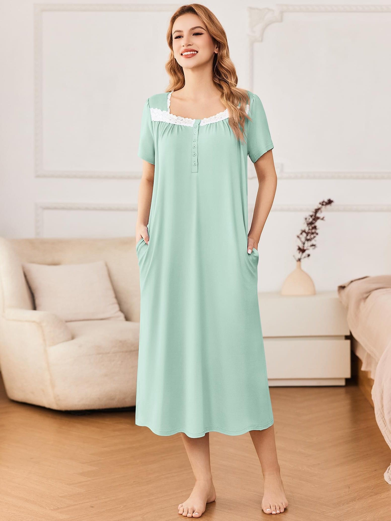 womens victorian button maxi nightgown square neck house - Temu