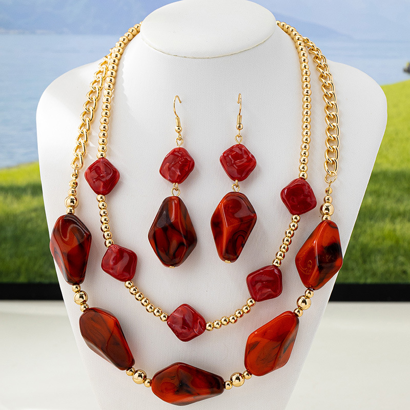 3pcs Women's Retro Gradient Beaded Necklace & Earrings Jewelry Set - Minimalist Geometric Beads In Neutral Tones (//), Layering Pieces For Daily Wear, Versatile Necklace And Earring Combo, No