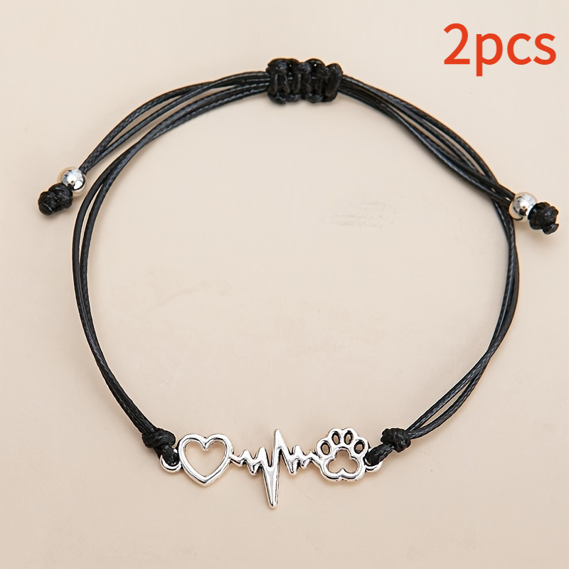 TEMU Pulsera tejida con forma de pata de perro y , ajustable, pulsera para pareja, adecuada para uso diario, casual y fiestas