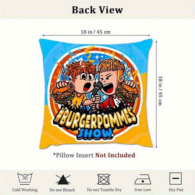 E-shop (Nr. 1) 1 B-Burger Pommes S-Show Animierter Druck Dekorativer Quadratischer Kissenbezug, Doppelseitiger Druck 45.72X45.72 Cm, Geeignet für