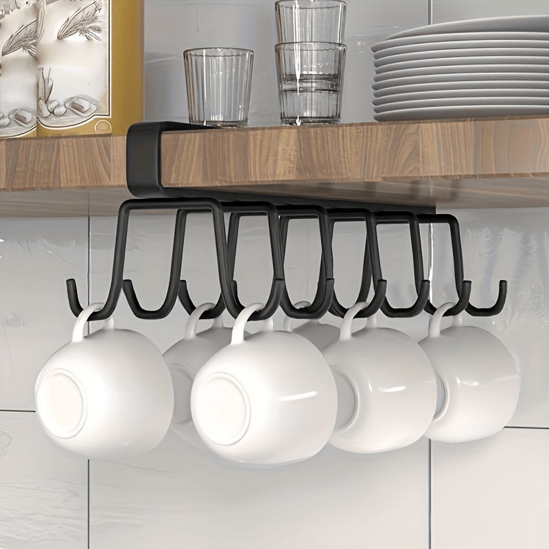 TEMU Double Row Of 12 Hooks Stainless Steel Cup Hook Rack - Space- Kitchen Storage Organizer, Durable, Easy To Clean, No-punch Design, Suitable For