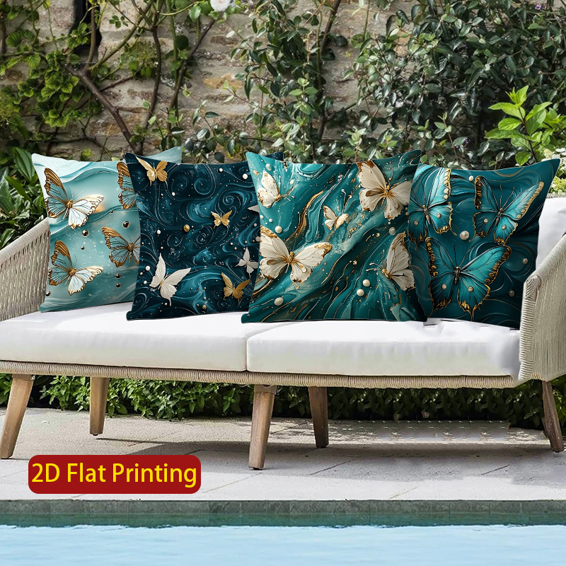 TEMU 2d Flat 4pcs Light Luxury Gilded Pillowcase Set, American-style Living Room Sofa Cushion Covers, Suitable For Home Decor, Porch, Patio, Sofa,