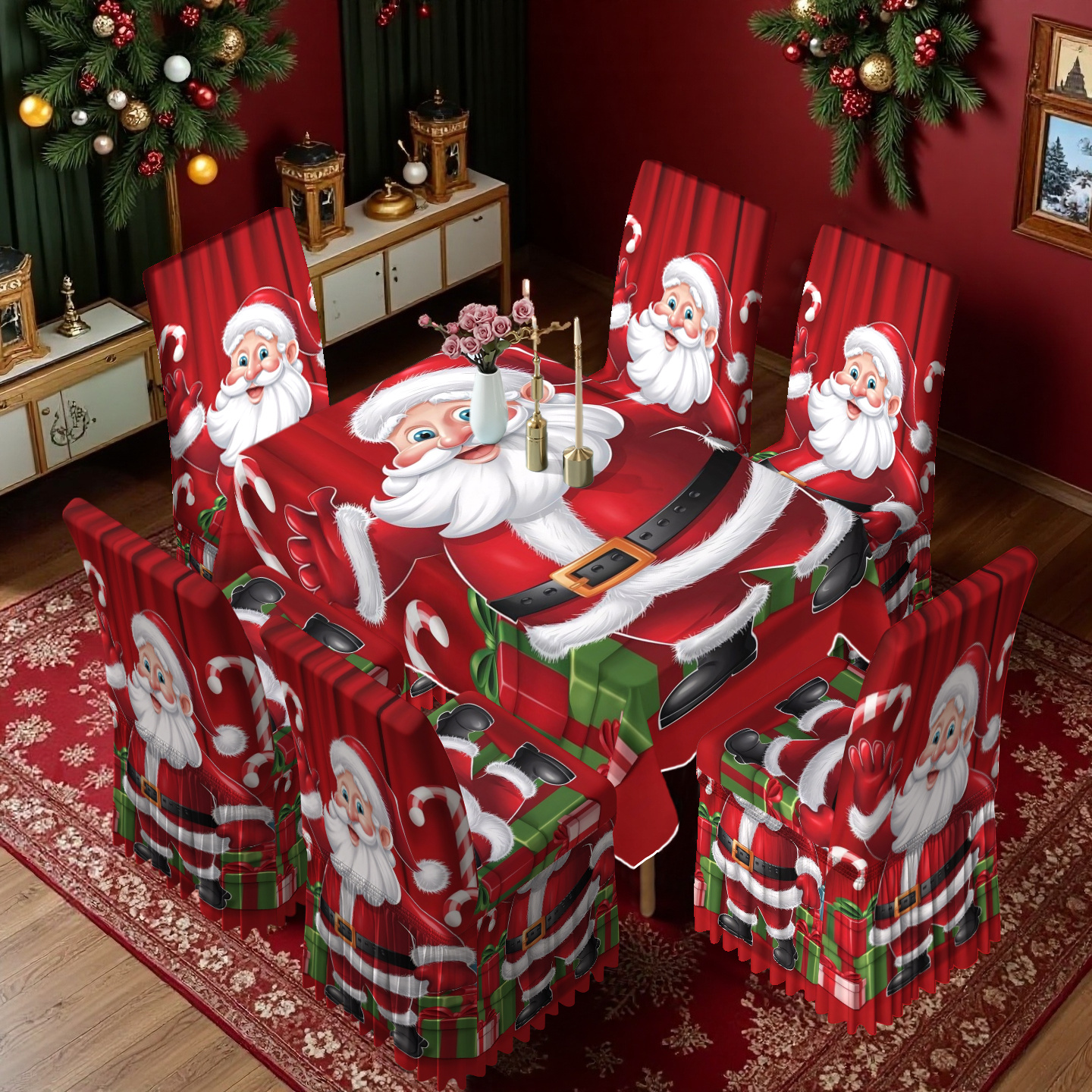 TEMU 2pcs/4pcs/6pcs (skirted Chair Covers)/5pcs/7pcs (5pcs Includes 4 Skirted Chair Covers   1 Tablecloth) (7pcs Includes 6 Skirted Chair Covers   1