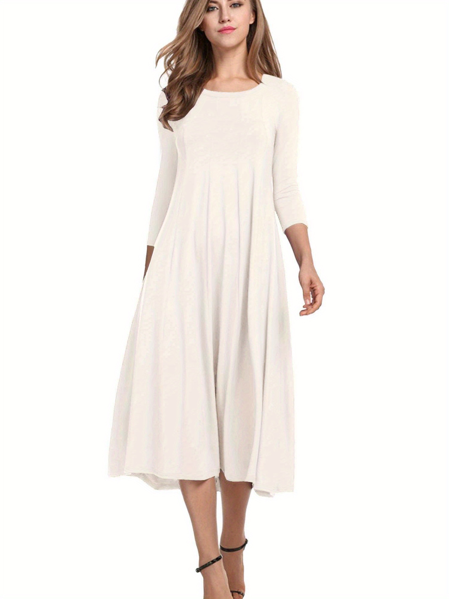 women's 3/4 sleeve a-line and flare midi long dress - women's clothing -  Temu