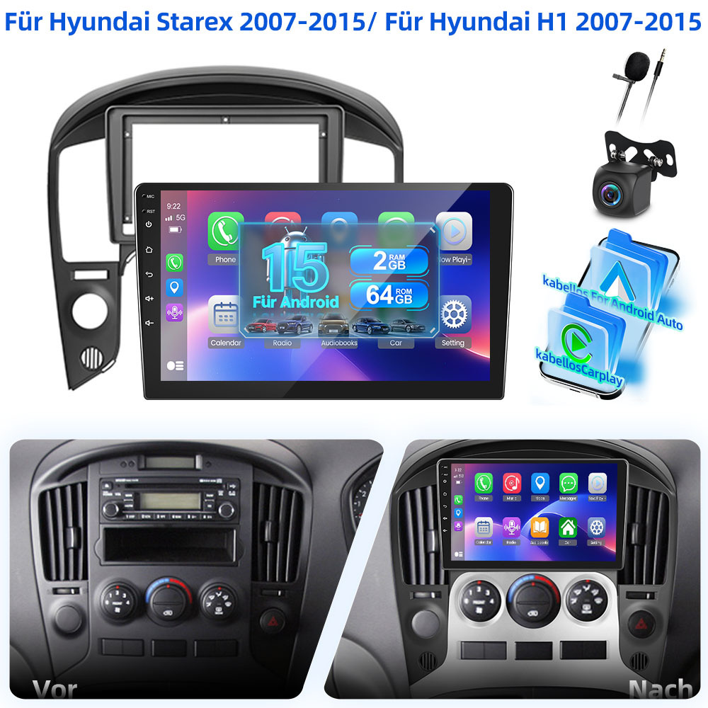 Image of 15 Car Radio 2gb+64gb Carplay Autoradio Radio For Starex 2007-2015/ For H1 2007-2015 Car Stereo With Auto, 9 Inch .5d Touch Screen Radio With Gps, Wifi, Eq, Bt, Swc