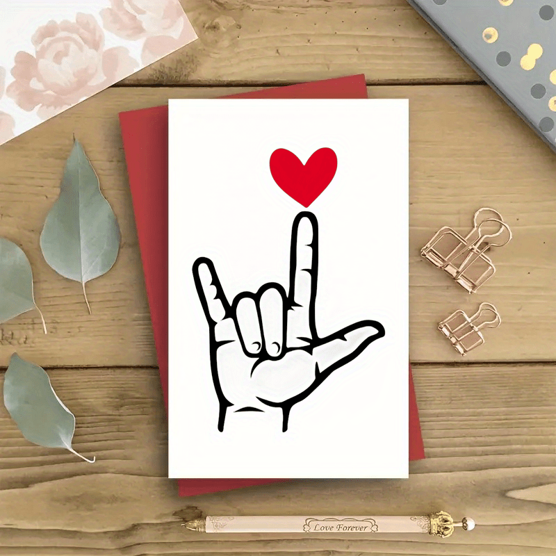 

1pc, Fun Christmas Card, Valentine's Day Card, I Love You Asl American , Merry Christmas Card, Christmas Postcard With Envelope, Suitable For Christmas, Valentine's Day Card