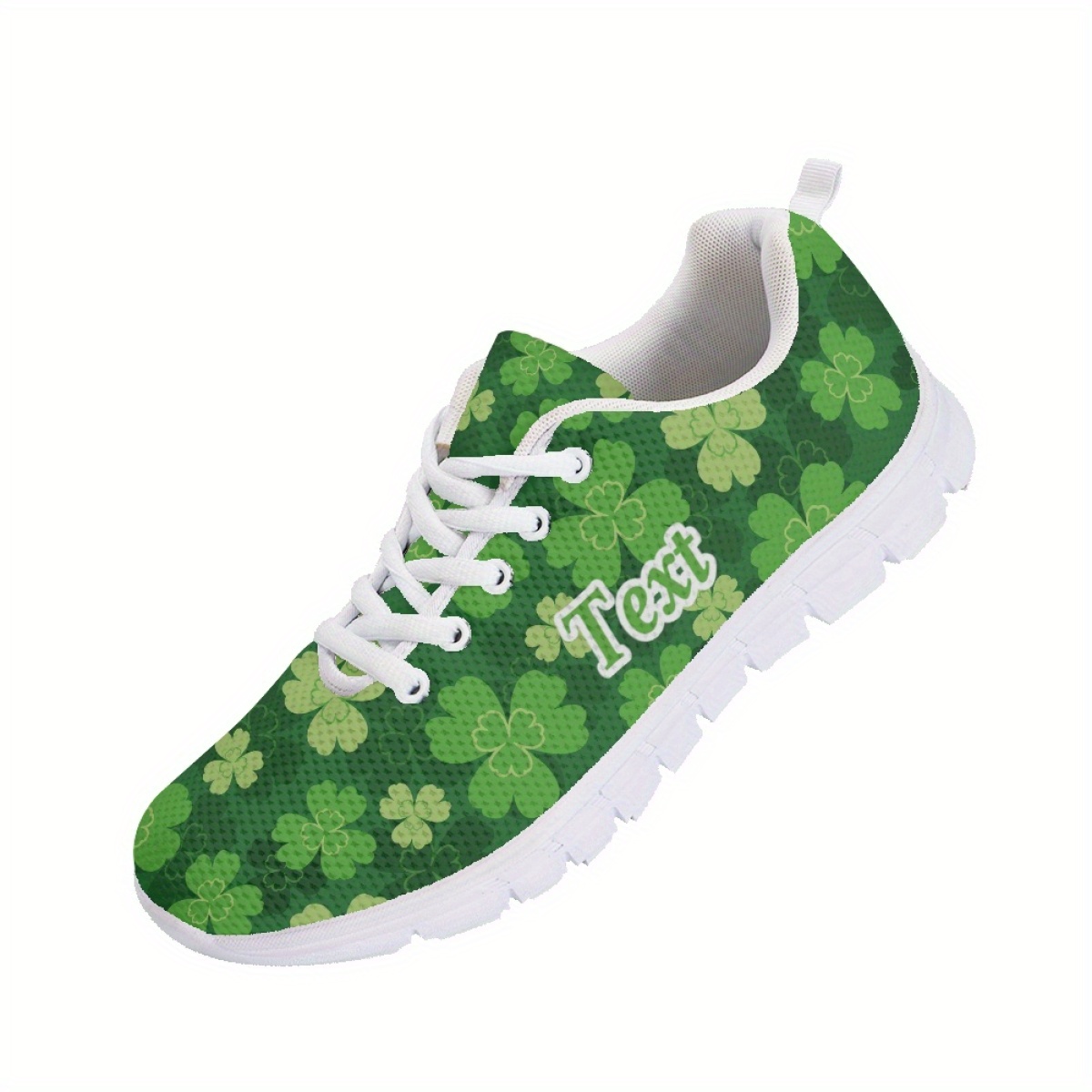 green leaf print personalized name lace up running shoes custom st