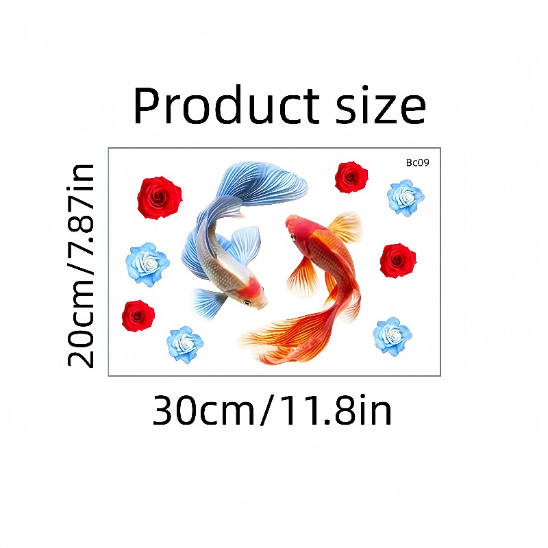 A Vibrant Koi And Floral Bathroom Sticker - Colorful Goldfish, Red And Blue Rose-themed Decal, Self-adhesive And Removable, Suitable For Bathroom Sinks And Kitchen , Shui Home Decor Item