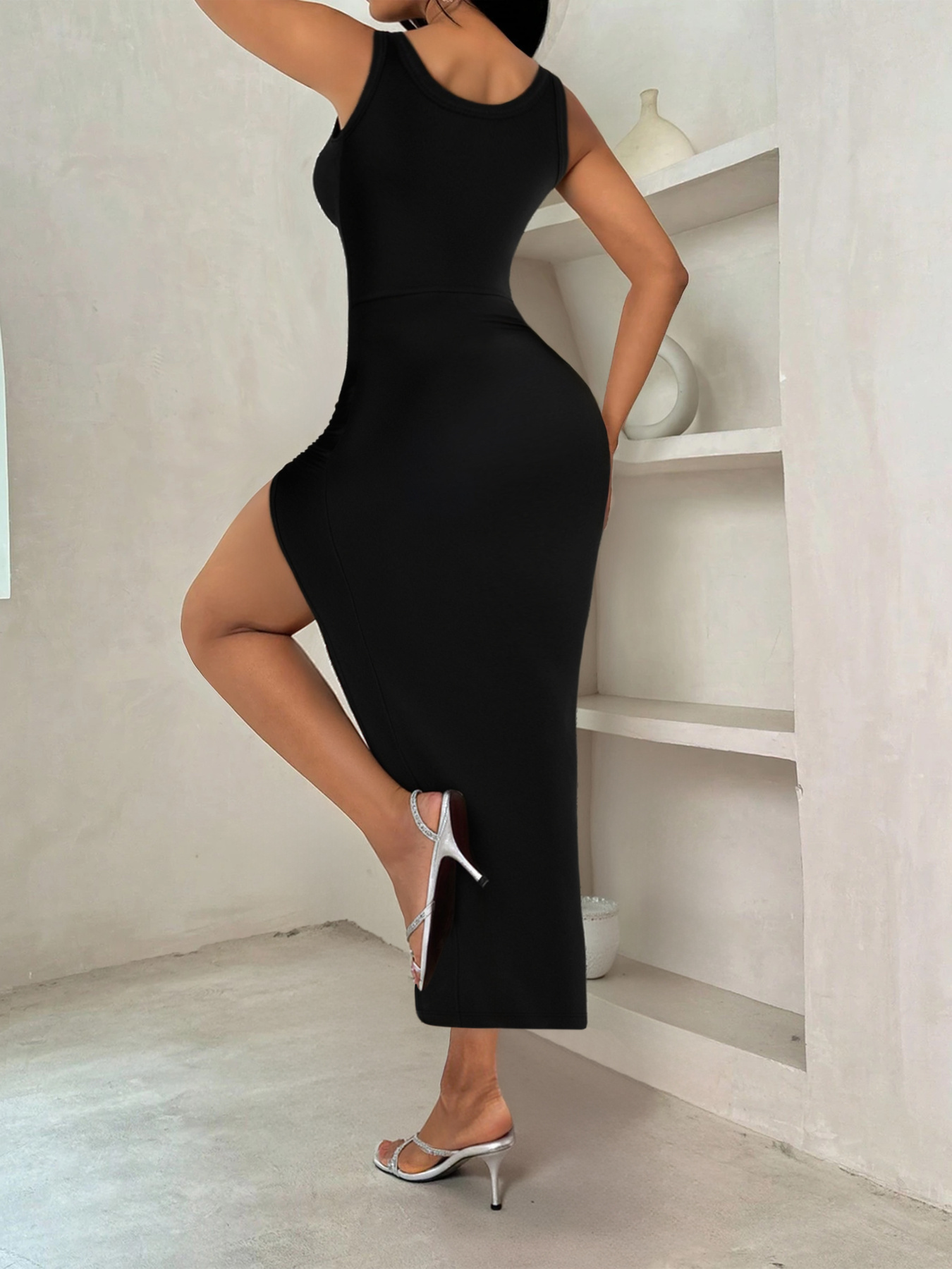 elegant summer drawstring design high slit dress tight