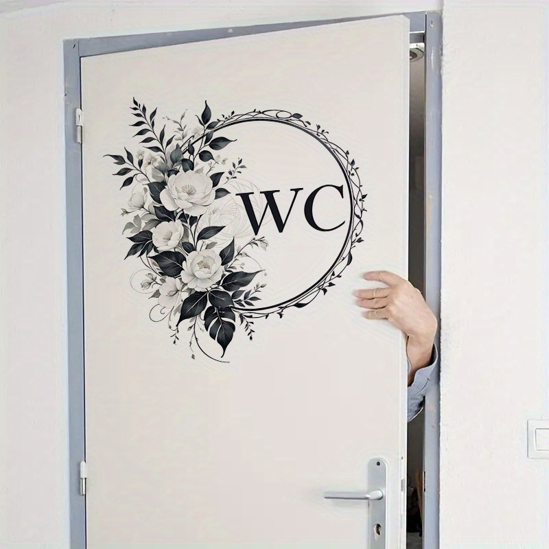 Image of 1 Piece Of A Stylish Black And White Floral Wall Decal, Perfect For Home Decor, Waterproof And Removable Wallpaper Sticker, Ideal For Decorating The Living Room, Bedroom, Bathroom, And Entryway