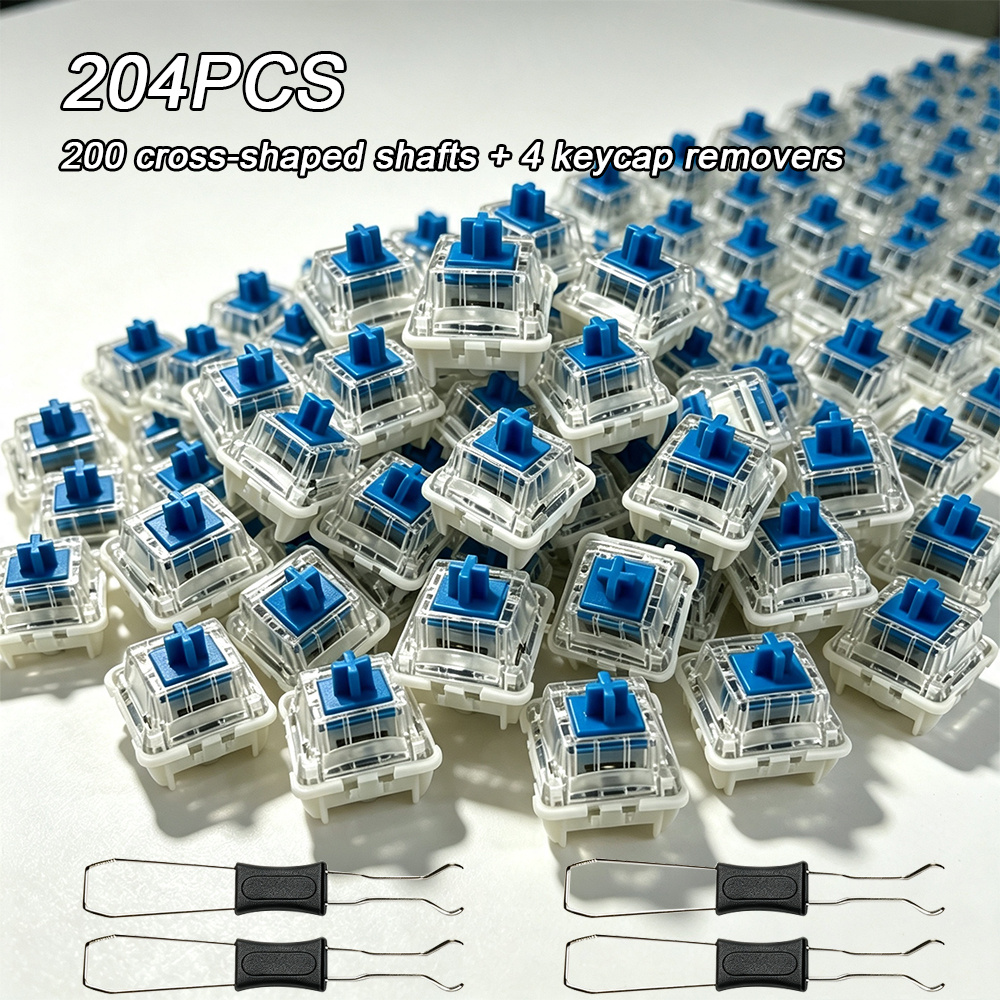 TEMU 204 Blue Clicky Mechanical Keyboard Switches (includes Switch Puller), Clicky Switches, Suitable For Gaming, Typing, And Office Work; Mechanical