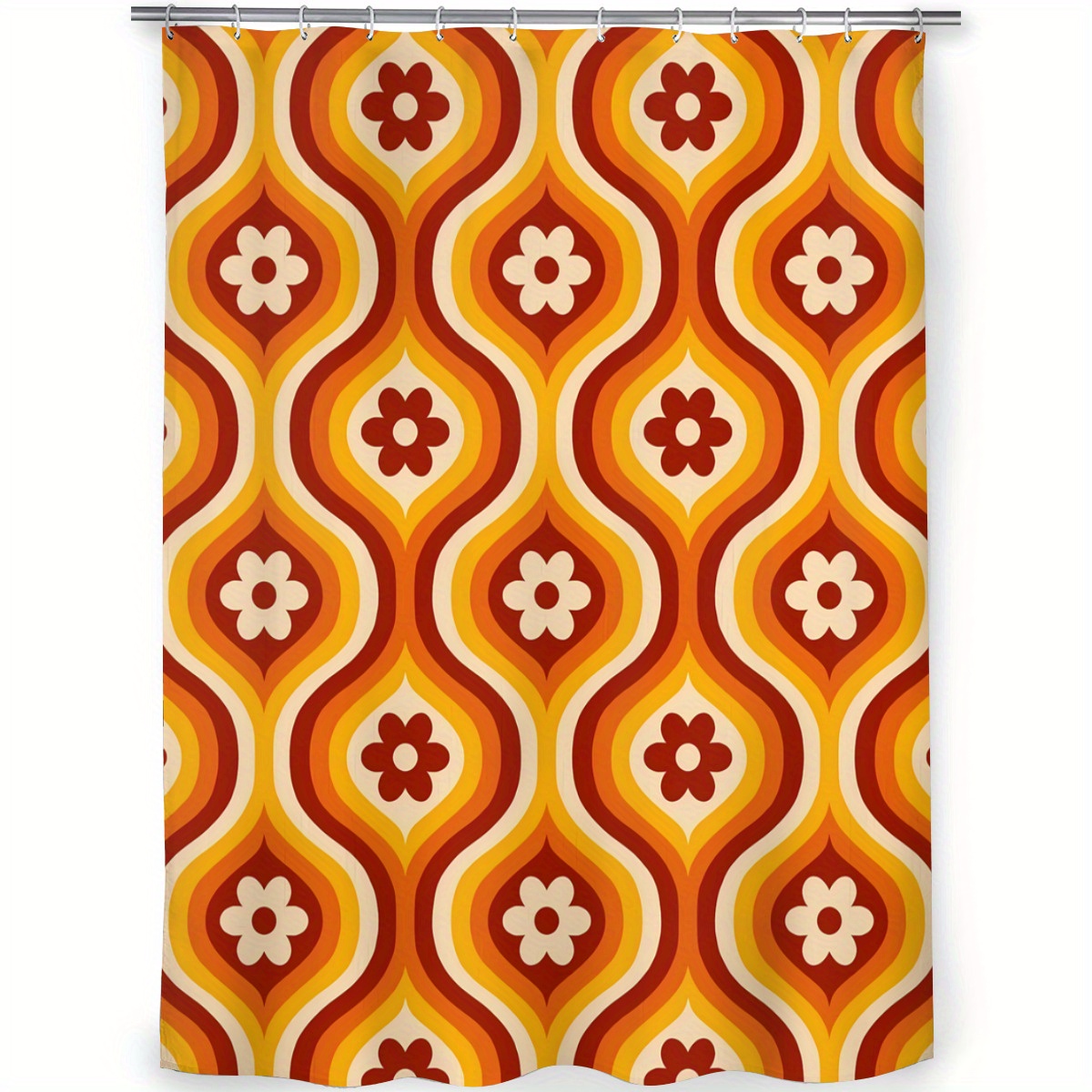TEMU Zlienszus 70s Groovy Daisy Pattern Shower Curtain - Vibrant Orange, Polyester Fabric, Wipe Clean, Perfect For Holiday & Themed Decor, Includes