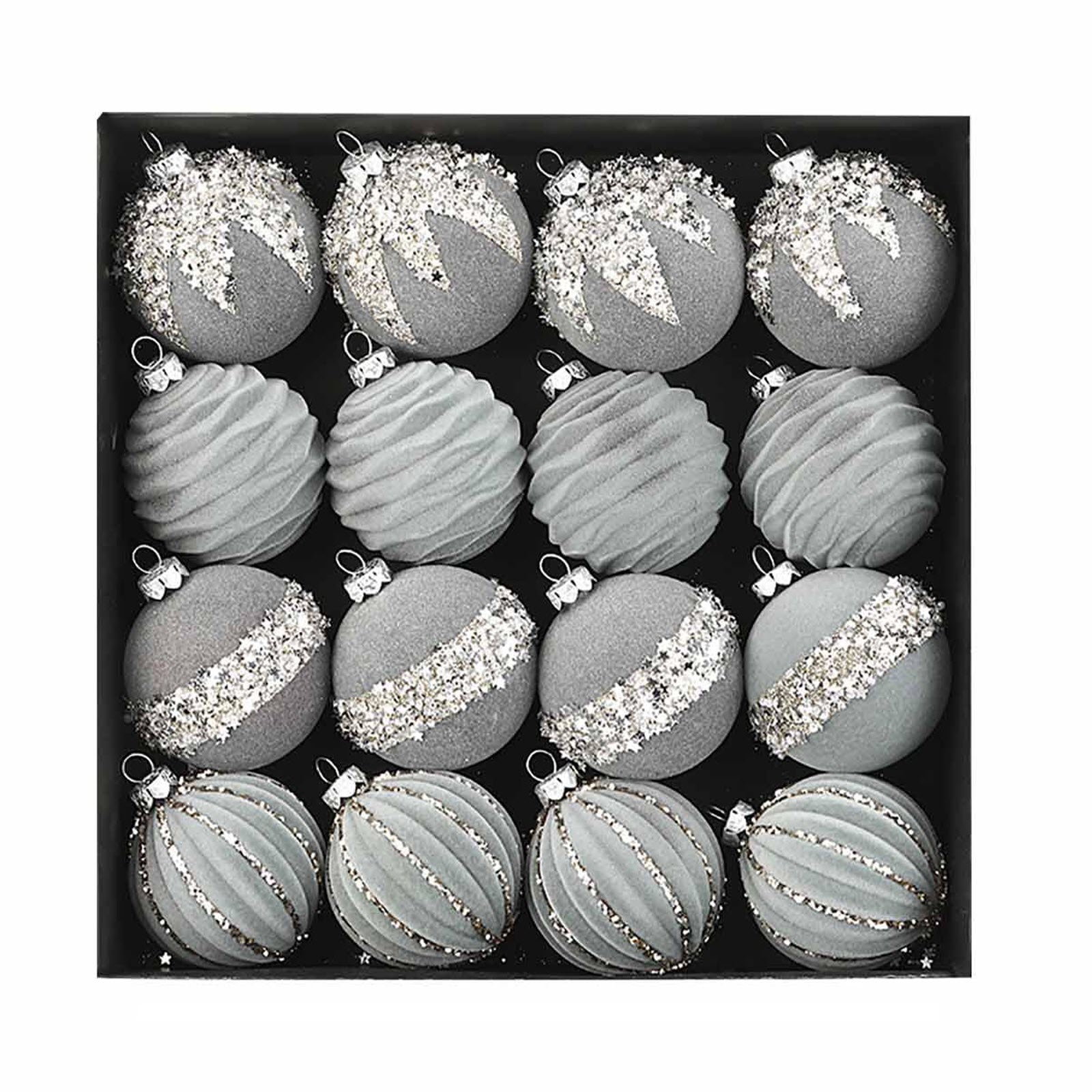 TEMU Set da 16 palline natalizie in velluto grigio ,4 pollici per albero di Natale, ornamenti assortiti vintage infeltriti per albero di Natale,