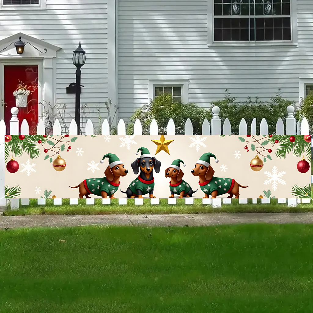 TEMU 1pc, 3 Dachshunds Wearing Christmas Sweaters, Beautiful Large Yard Banner, Birthday Party, Anniversary Celebration Outdoor Background,