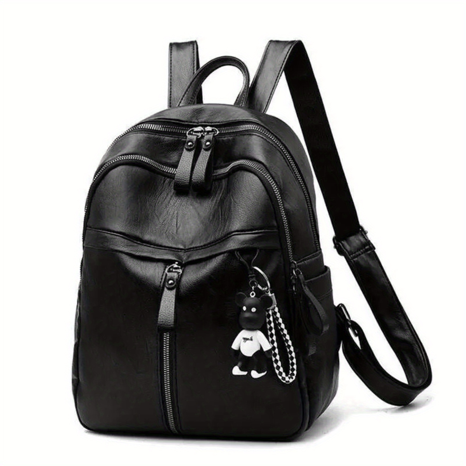 TEMU New Korean-style Fashionable Backpack, Double-shoulder Bag, Suitable For Leisure Trips, Adjustable Shoulder Straps, With A Cute Bear-shaped Pendant, Suitable For Outdoor Activities And Daily Use.