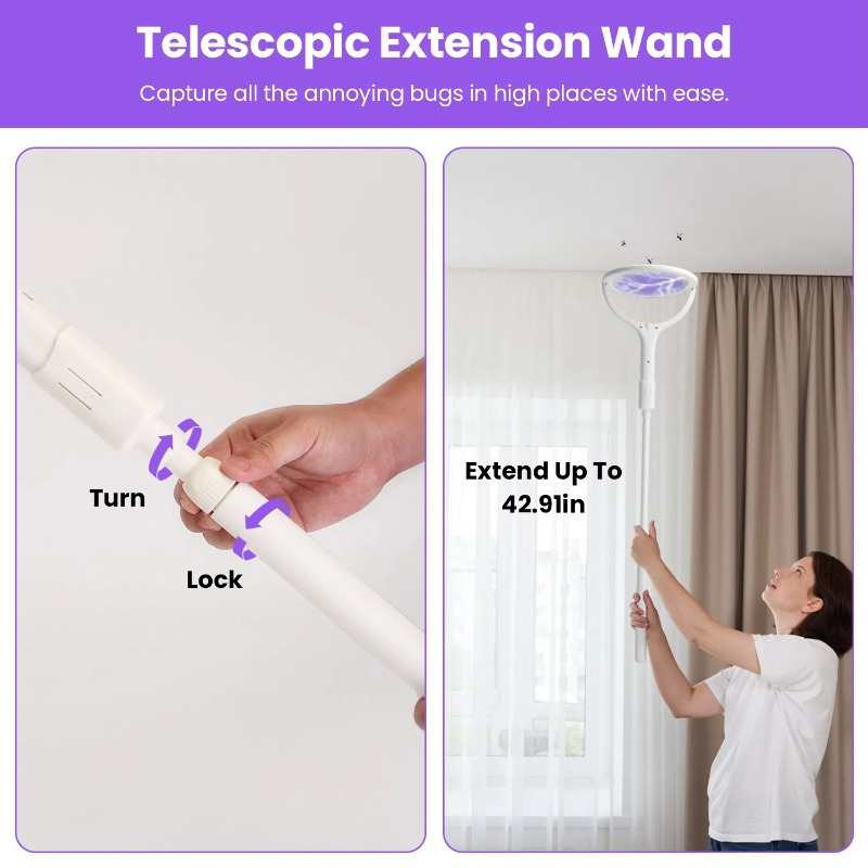 3 in 1 electric   racket 90 rotating   wand indoor outdoor handheld mosquito swatter with telescopic extension wand details 7