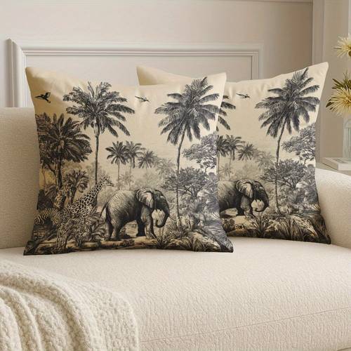 2d flat 2pcs 2 sided printed african animal illustration pillowcases non embroidered zipper closure machine washable suitable for living room sofa bedroom office courtyard and outdoor seating decoration