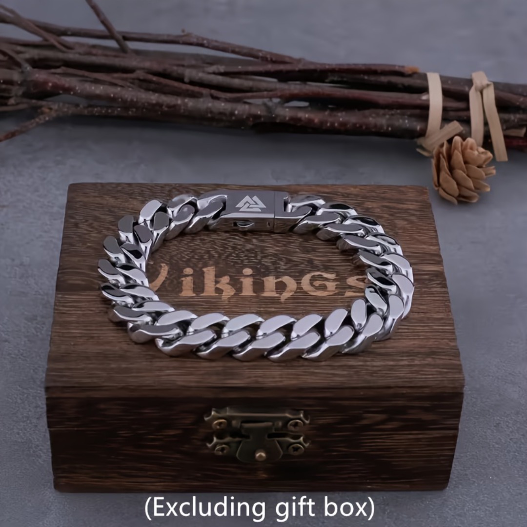 Men's Viking Odin Cuban Chain Necklace, Stainless Steel