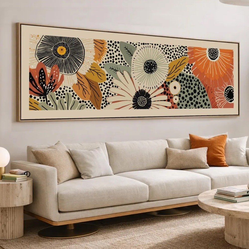 TEMU 2d Flat, Large Boho Abstract Floral Canvas Prints - Horizontal Suitable For Bedroom, Living Room, Study Decor, Tones Ink Canvas Posters, Modern
