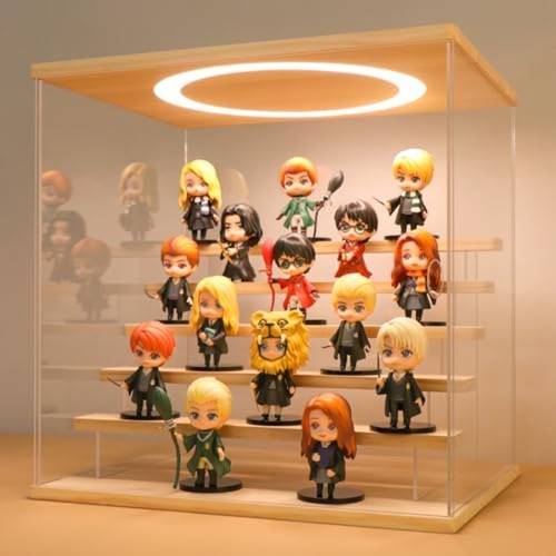Clear Acrylic Display Case with LED Light, 6 Tier Display Box with Base, Assemble Acrylic Box Display Case for Collectibles Figurines, 15.4X11.8X15 Inch
