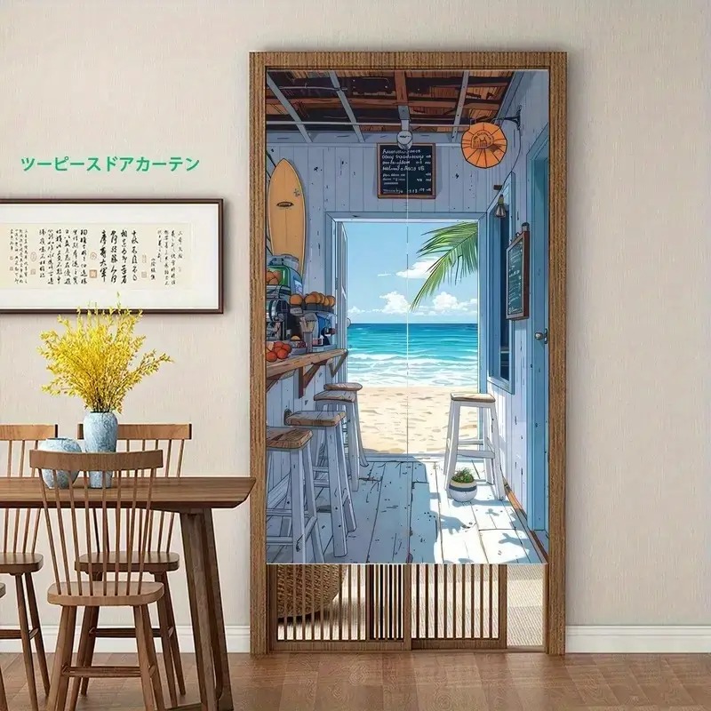 TEMU 手描きパンダ＆水墨画ドアカーテン - リビング、階段、玄関用 - レトロ断熱生地で自然光/影を楽しむ、マルシリーズ