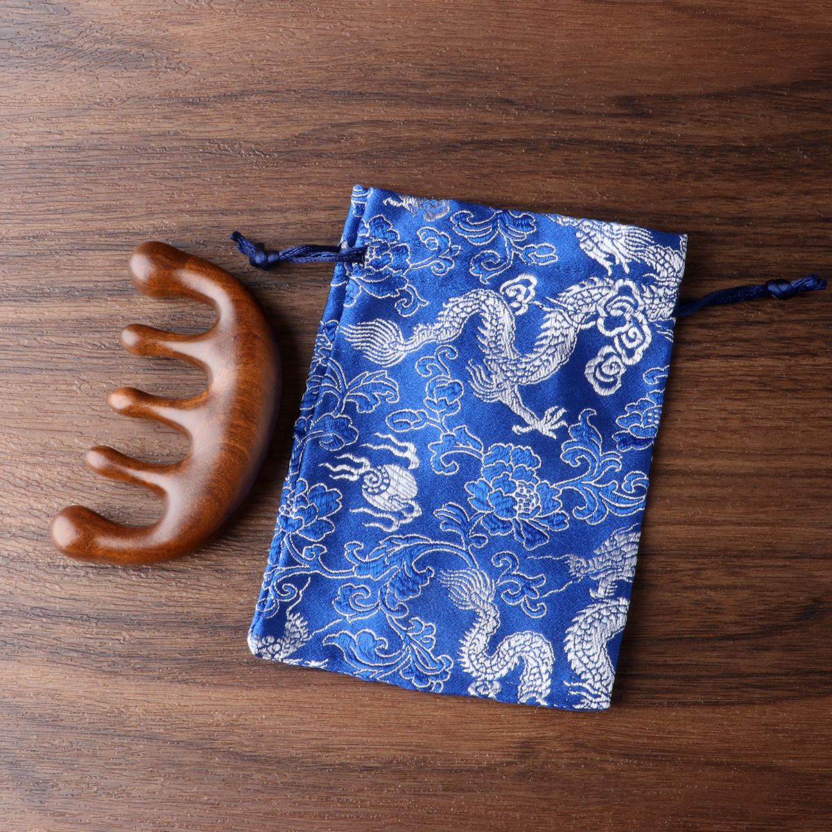 Set de 2 piezas de peine de masaje con cabezal de bola dorado engrosado de cinco dientes (1 peine + 1 bolsa), cepillo de pelo de madera de relajación de meridianos de cinco dientes, para relajación y descompresión del cuero cabelludo, herramienta de masaje, masajeador de cuero cabelludo, peine de masaje para todo el cuerpo, masajeador de cabeza