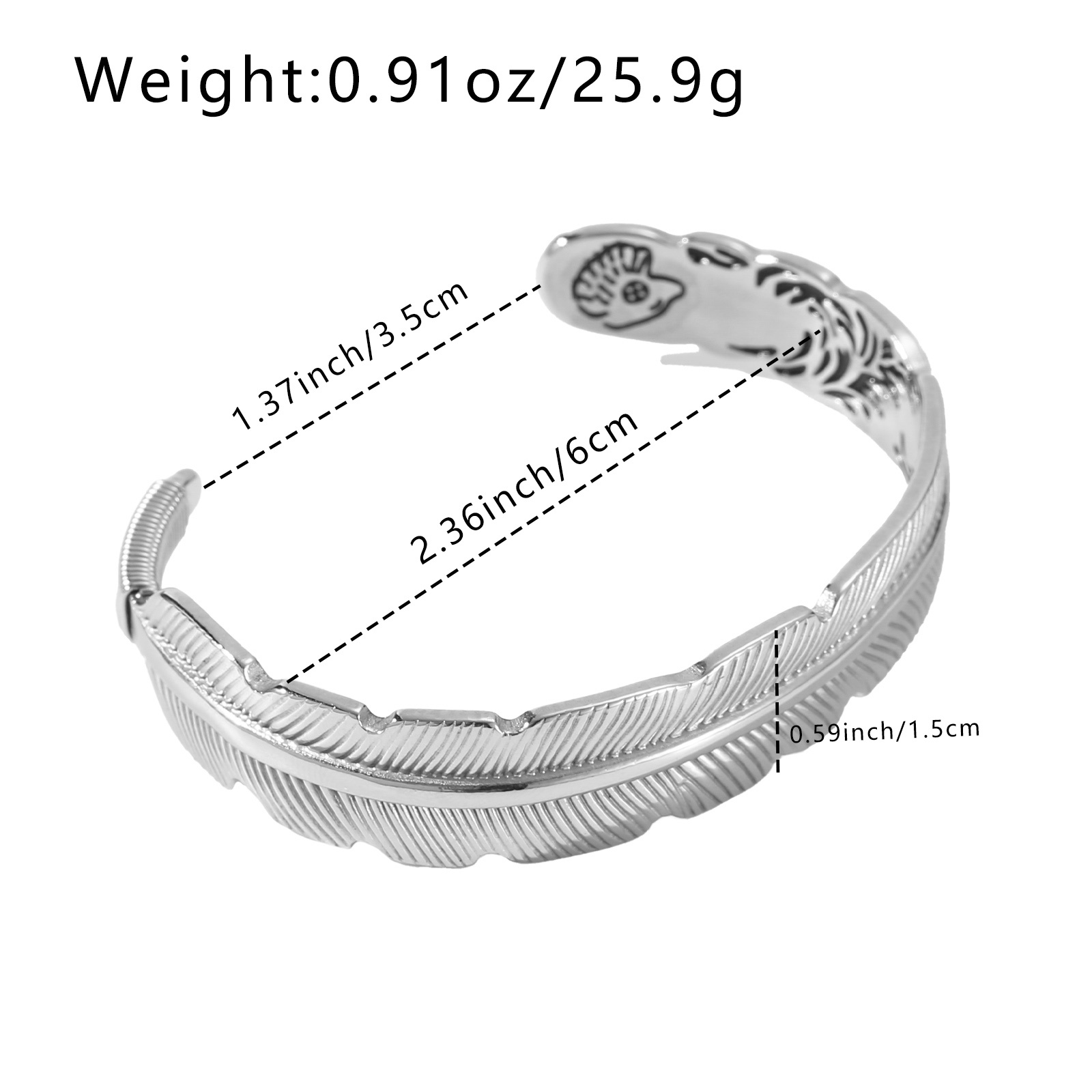 Men's Vintage Feather Relief Statement Open Bangle Bracelet