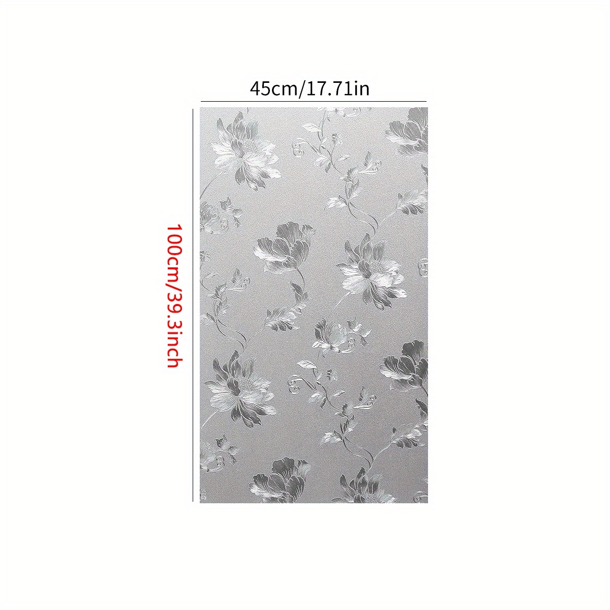 TEMU 1pc Silvery Frosted Hibiscus Glass Film, Pvc Translucent Opaque, Privacy Protection No-glue Installation, Bathroom Kitchen Balcony Privacy Glass