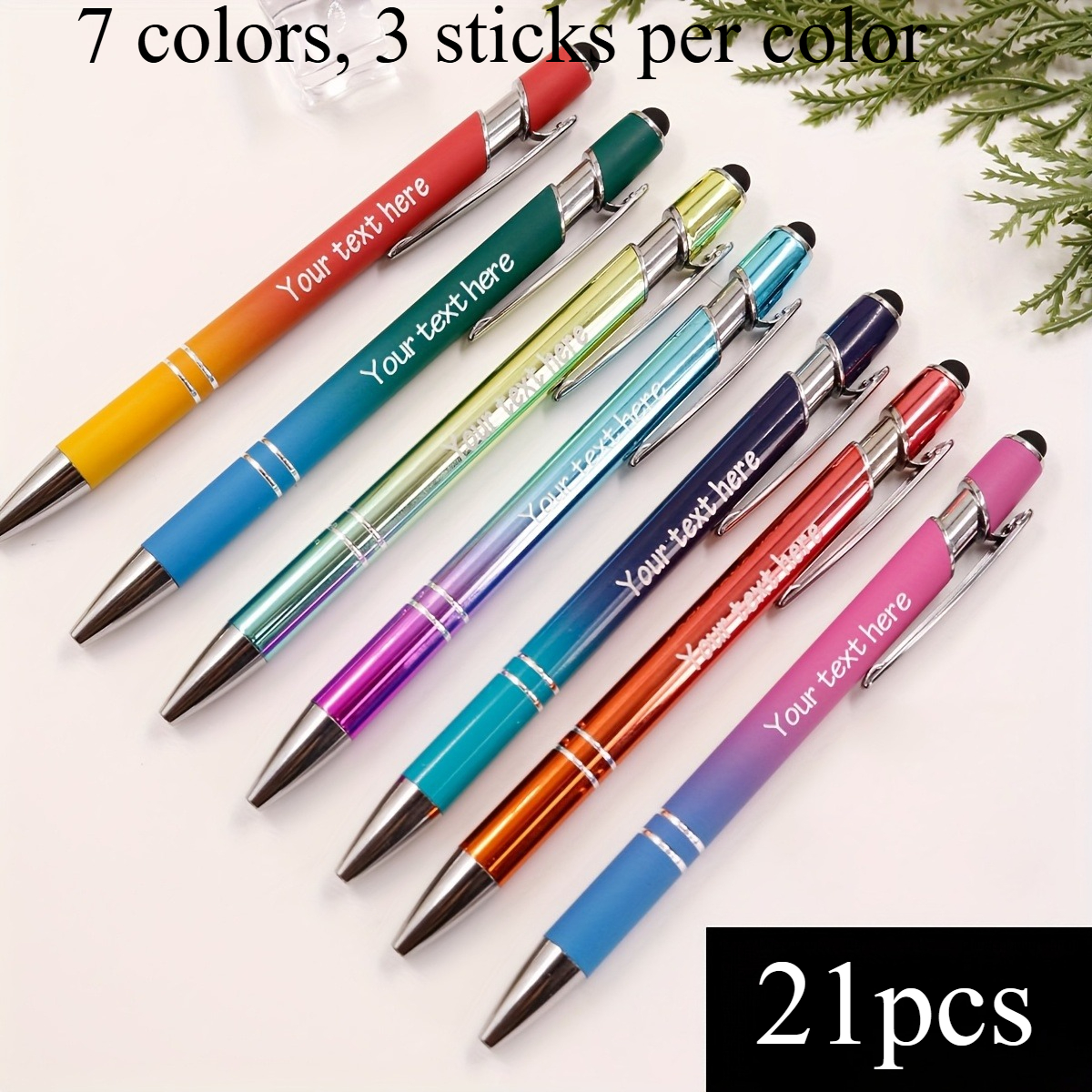 TEMU 21pcs (mixed Gradient Ballpoint Pen Set) Touchscreen Stylus Dual-function Pen - Custom Gradient Ballpoint Pen With Text, Personalized Ballpoint