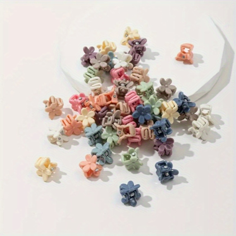 TEMU 50pcs Mini Hair Clip Set, Cute Acrylic Flower Shaped Heart-shaped Hair Accessories, Solid Color Braided Hair Accessories, Suitable For Cute