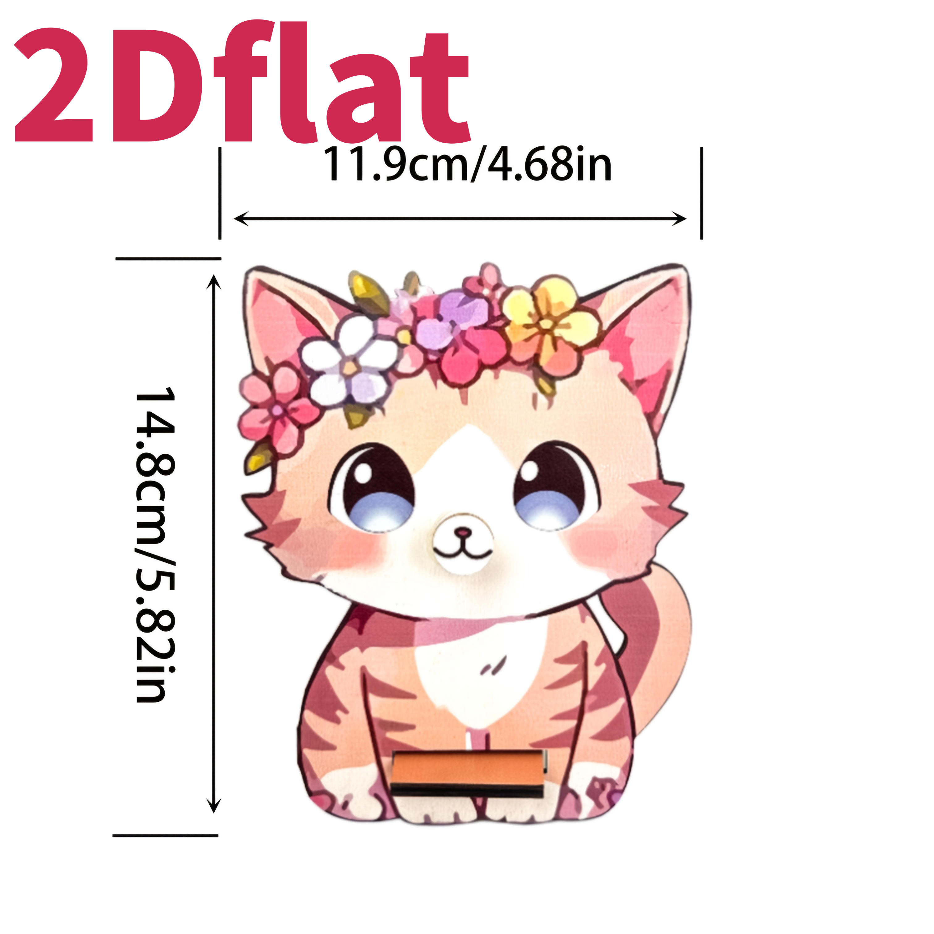 TEMU Monture de lunettes plate 2D en bois rose de chaton avec fente à pièce de monnaie florale, présentoir à lunettes motif chaton, monture de