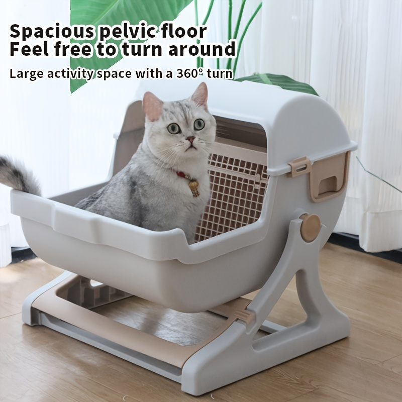 

1pc Whiskerwonders Automatic Cat Litter Box, Abs Plastic, Space, Easy Clean, Uncharged, Semi-automatic Self-cleaning Kitty Toilet With Large Activity Area