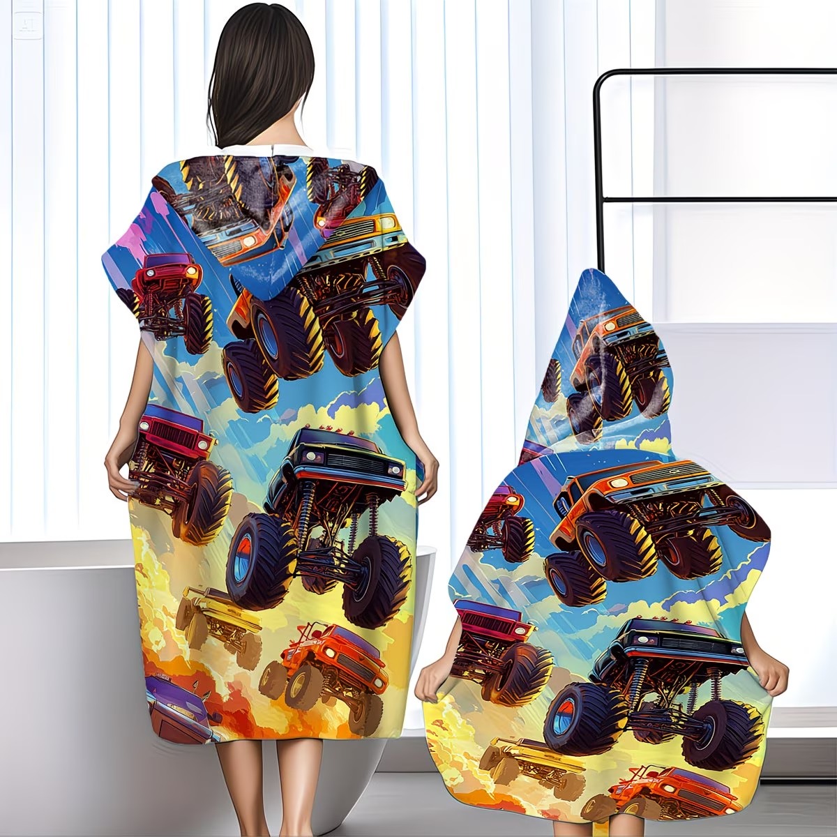 TEMU 1pc 3 Sizes Microfiber Hooded Beach Towel With Racing Pattern, Super Soft And Comfortable, Quick-drying, Skin-friendly, Suitable For Beach,