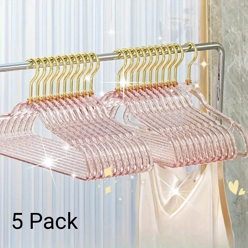 TEMU 5 Heavy Duty Glitter Acrylic Hangers, Clear Invisible Clothes Hangers, Durable Plastic Clothes Hangers With Bling Glitter, Ultra Slim & Space
