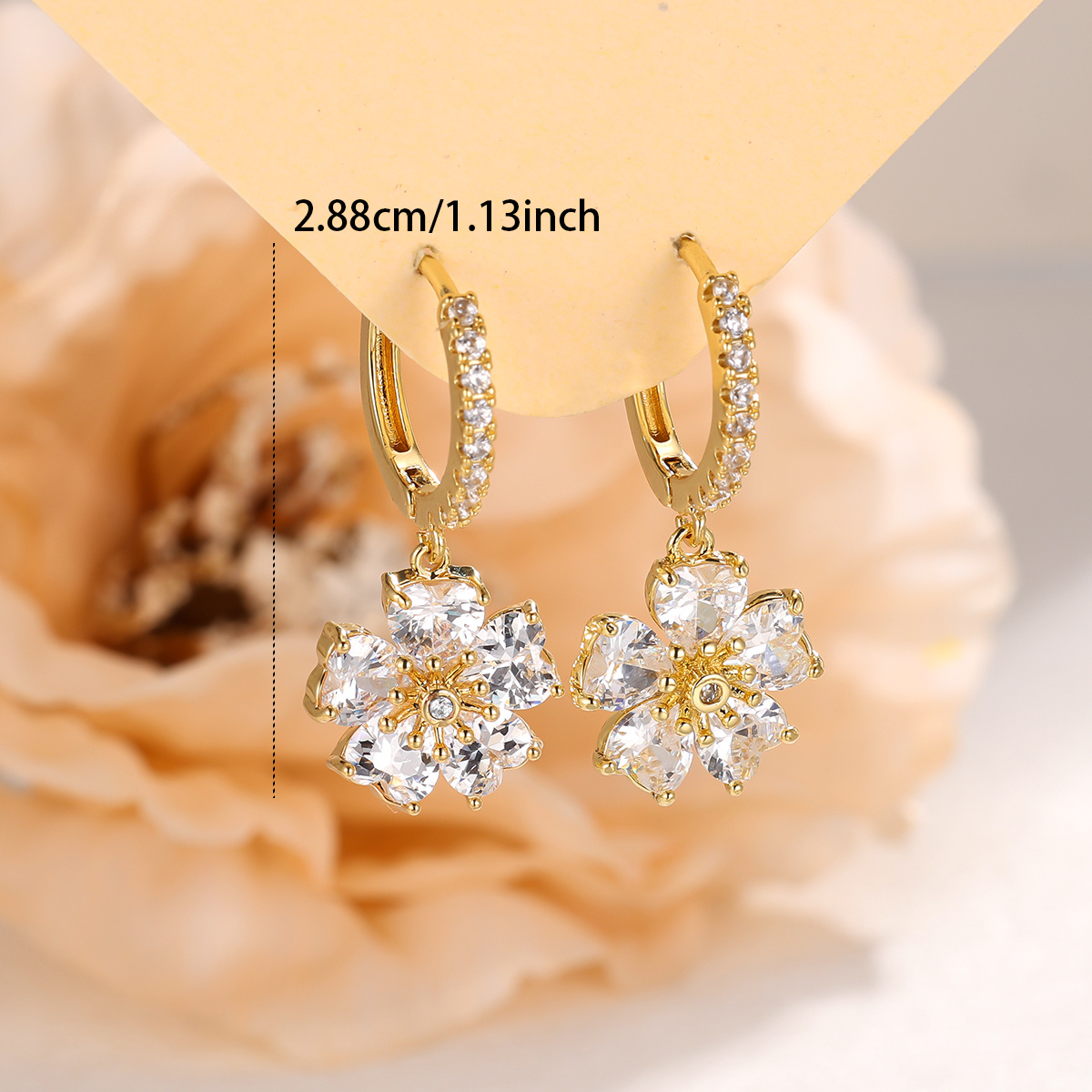 Women’s Petal Earrings with Full Zirconium Inlay, Exquisite Design