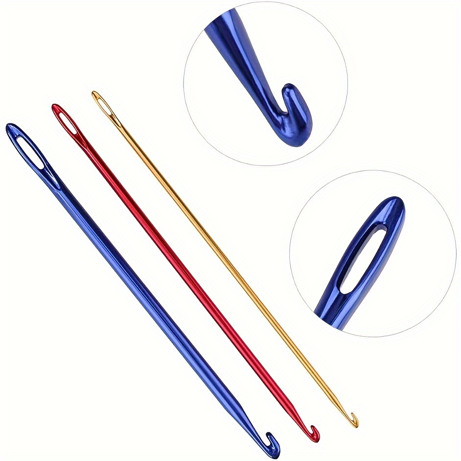 

3pcs Ergonomic Aluminum Crochet Hook Set - Non-slip Grip, Smooth Knitting Needles For Sweaters, Scarves & Crafts - Red/blue/yellow