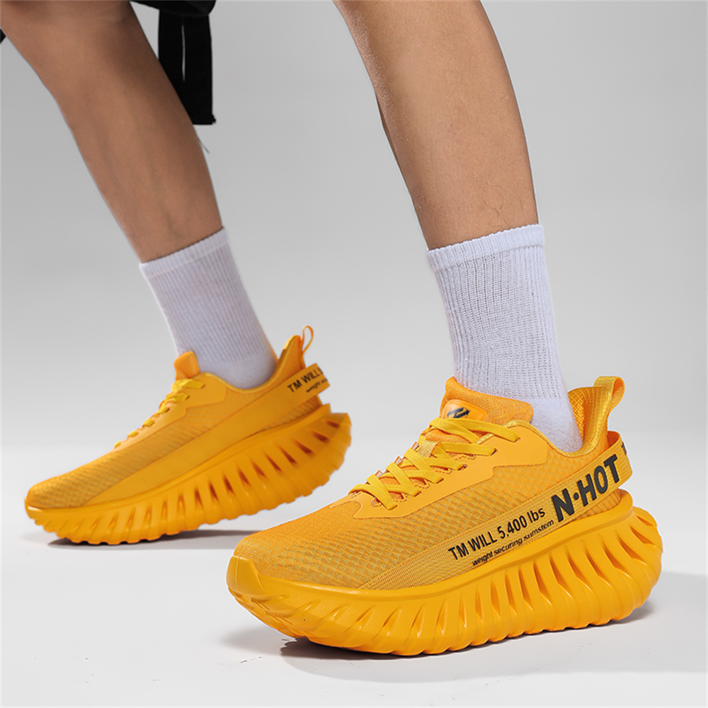 [Sneakers] Men'S Women'S Road Running Shoes, Thick Sole Casual Athletic Shoes for Men, Teenager Outdoor Sports Design, Comfortable Breathable Fabric Upper, Cushioning Shock-Absorbing MD Sole, Non-Slip And Wear-Resistant, Low-Top Lace-Up Closure