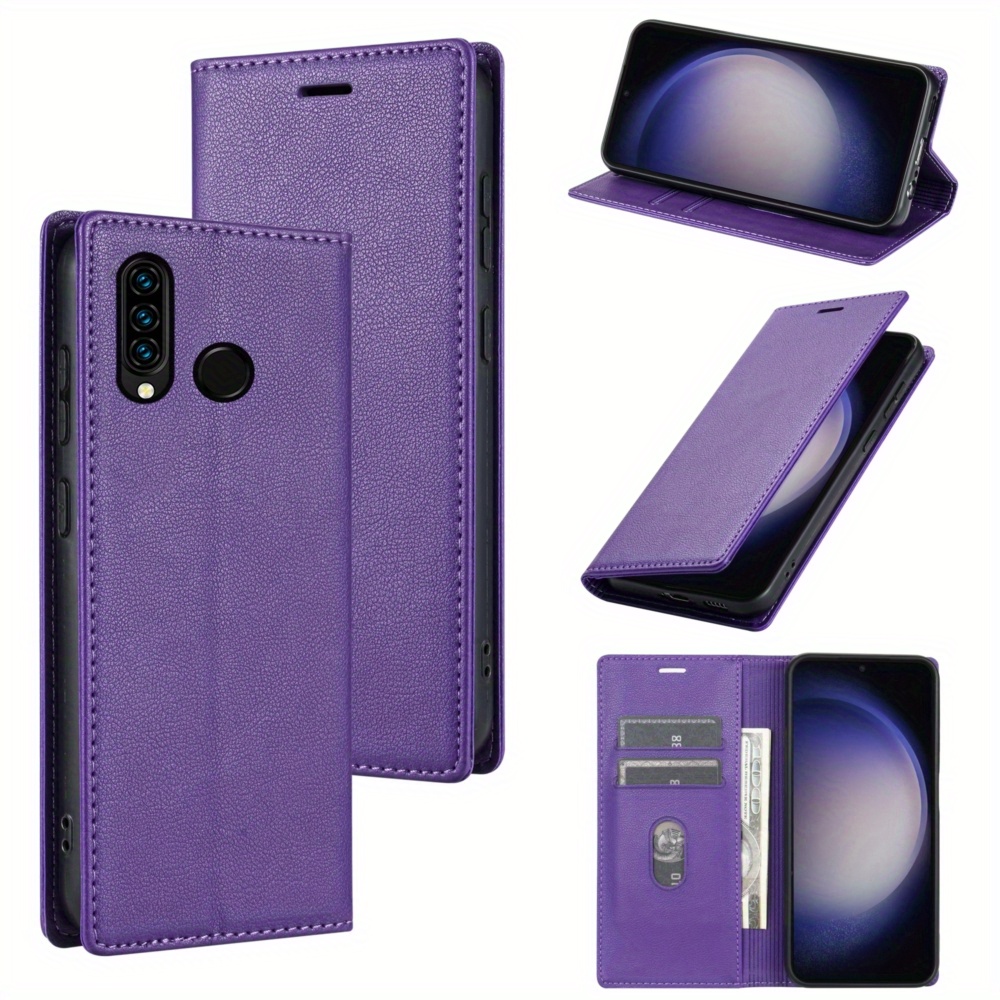 TEMU Phone Case - Magnetic Leather Case For Huawei P30/p30pro/p30lite Slot P20 Full Protection Anti-fall P20pro Phone Case